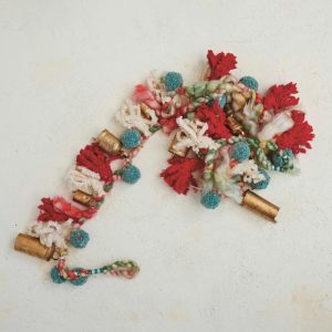 72" Handmade Wool & Cotton Garland with Pom Poms and Metal Bells