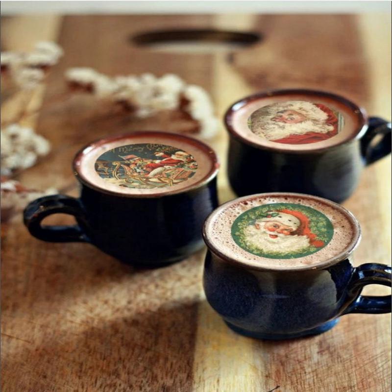 Edible Vintage Santa Drink Toppers - Package of 12