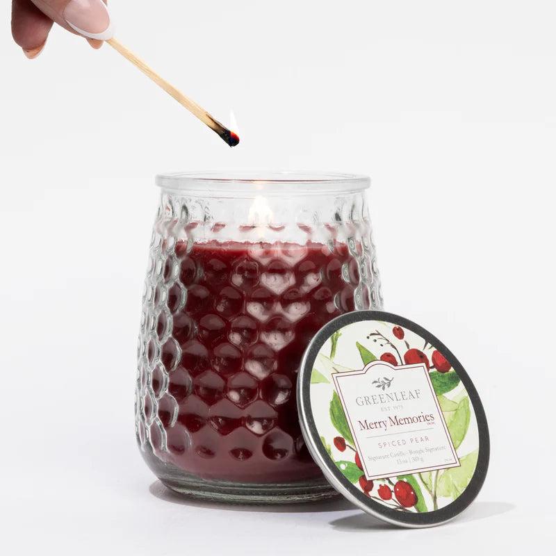 Greenleaf Merry Memories Hobnail Glass Signature Candle