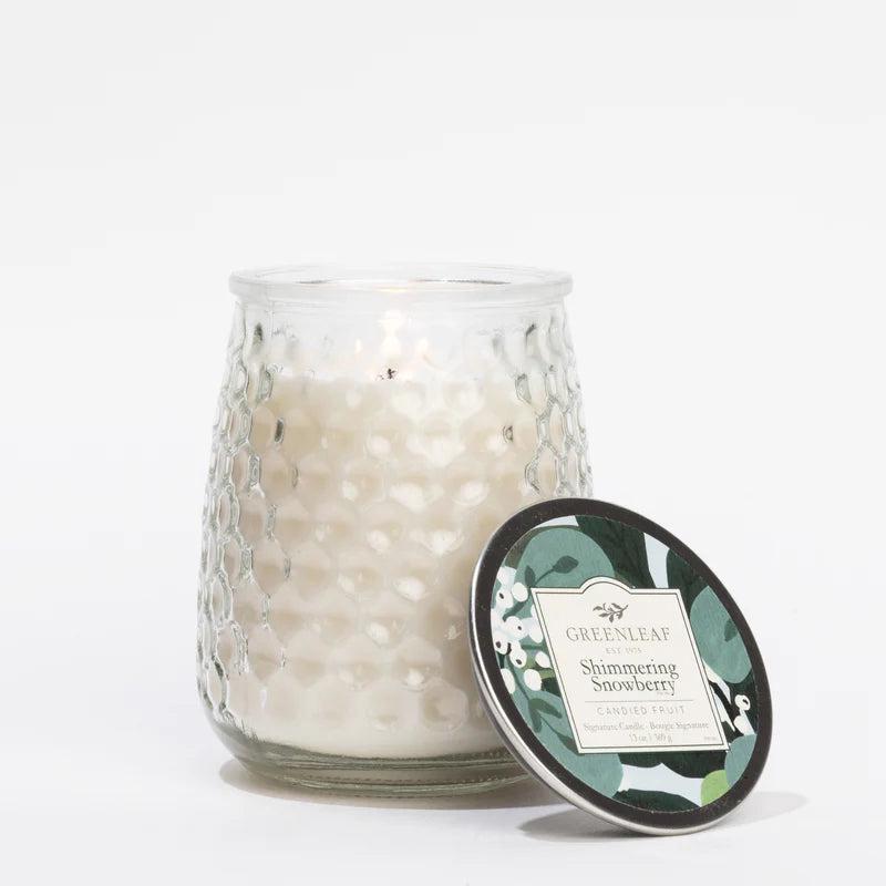 Greenleaf Shimmering Snowberry Hobnail Glass Signature Candle