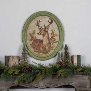 Oval Framed Holiday Stag Print