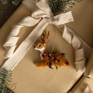 Resting Deer Wrapped In Christmas Lights Ornament