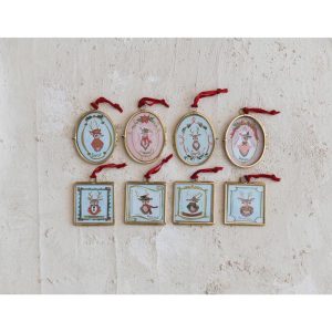 Santa's Reindeer Glass & Metal Photo Frame Ornament - Choose Your Favorite