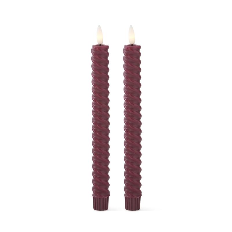 Set of 2 9.75" Burgundy Spiral LED Taper Candles With Timer