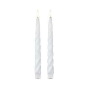 Set of 2 9.75" White Spiral LED Taper Candles With Timer