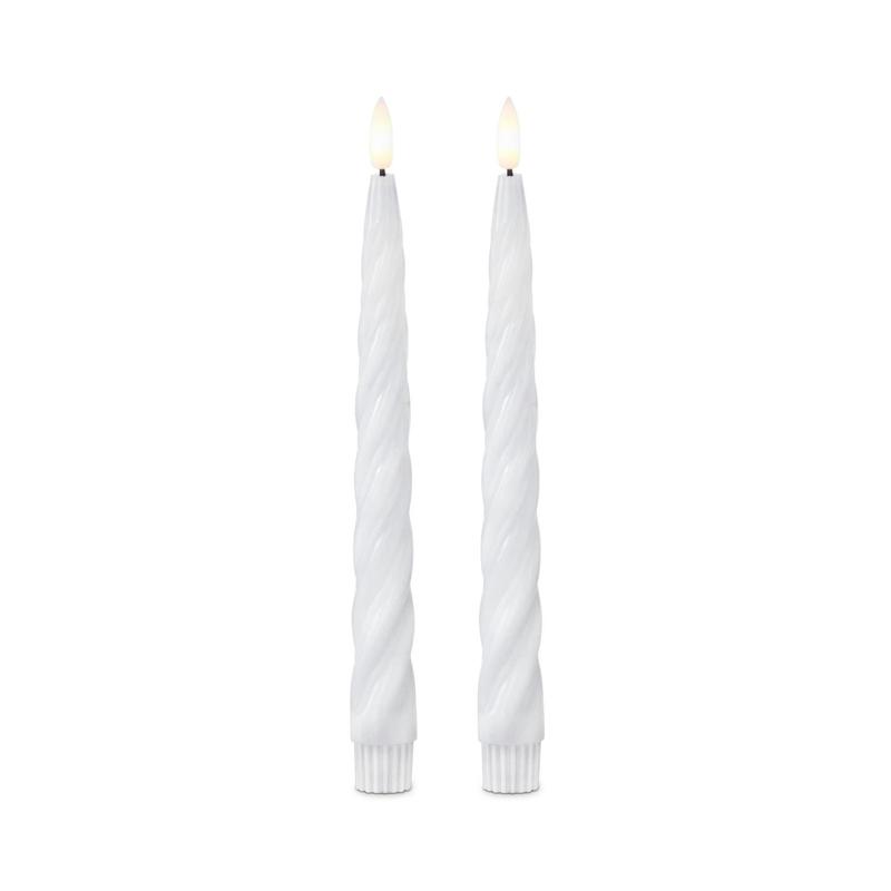 Set of 2 9.75" White Spiral LED Taper Candles With Timer