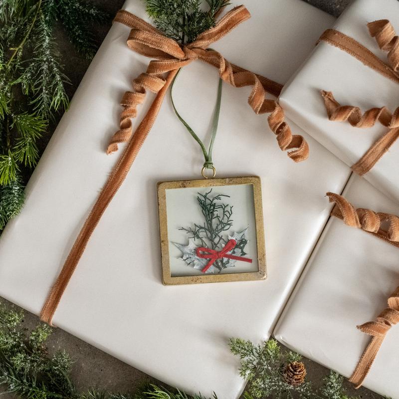 Square Pressed Holiday Floral Ornament