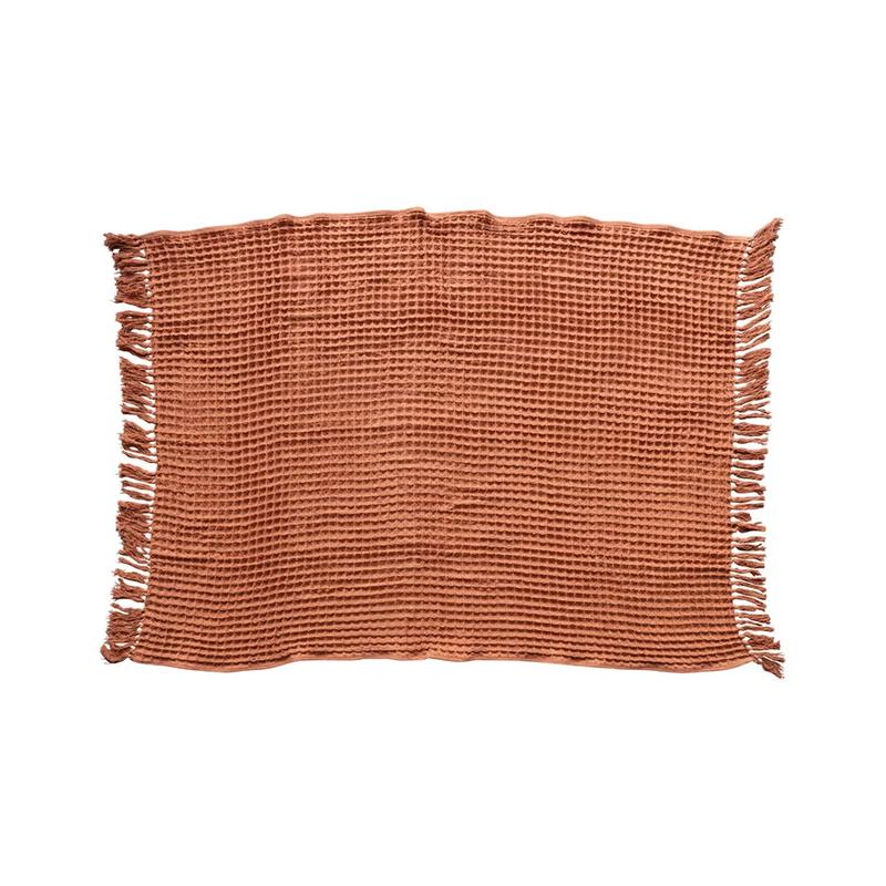Waffle Weave Throw Blanket - Rust