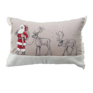 24" Santa Leading His Reindeer Pillow