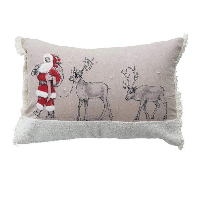 24" Santa Leading His Reindeer Pillow
