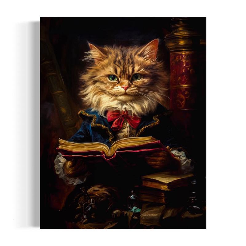 8x10 Baroque Cat Reading A Book Print Wall Decor