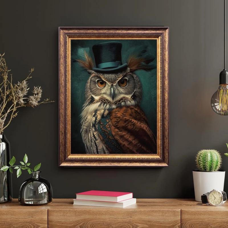 8x10 Gentleman Owl Print Wall Decor