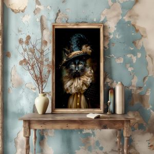 8x10 Magic Black Cat in Wizard Hat Print Wall Decor