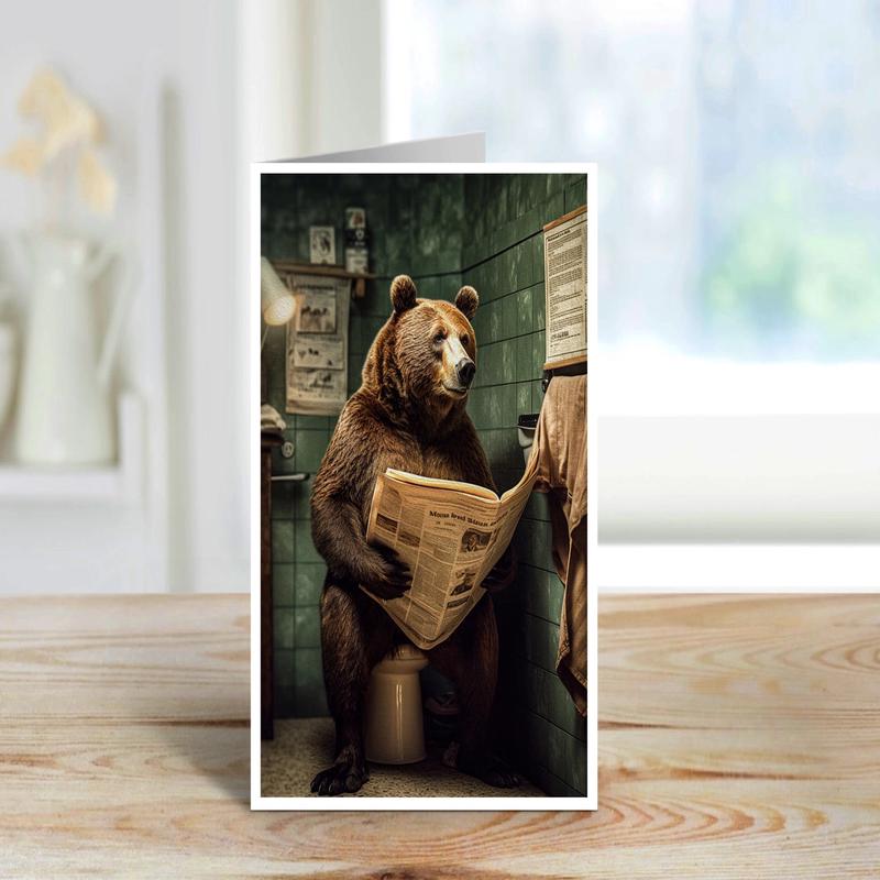 Bear in Bathroom - Note Card