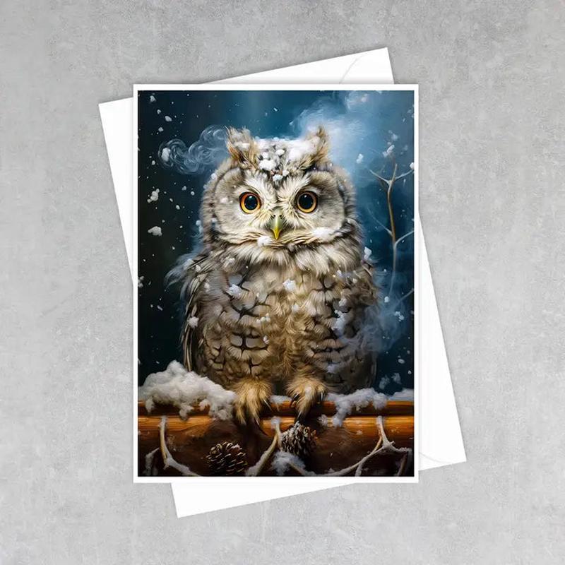 Snowy Owl On WInter Branch - Note Card