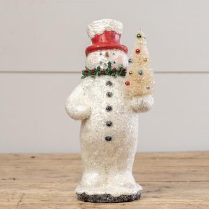 Vintage Style Mache Holly Collar Snowman