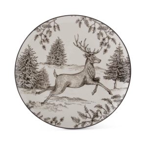 12" Black and White Toile Deer Plate Platter