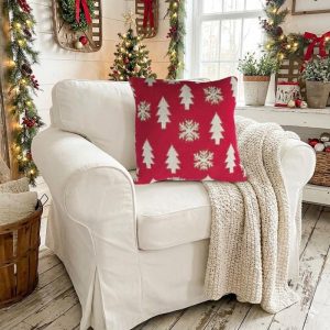 18 Pink Frosted Pines & Snowflakes Pillow