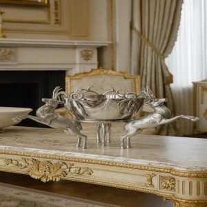 26" x 20" Large Polished Silver Prancing Deer Punch Bowl