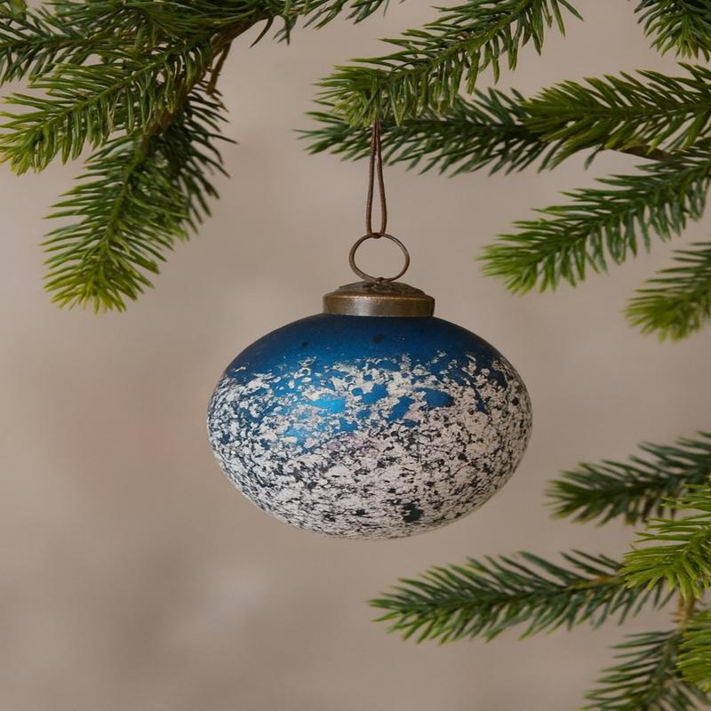 3" Blue Glass Ornament with Speckled White