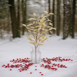 32" Cream and Gold Holly Stem