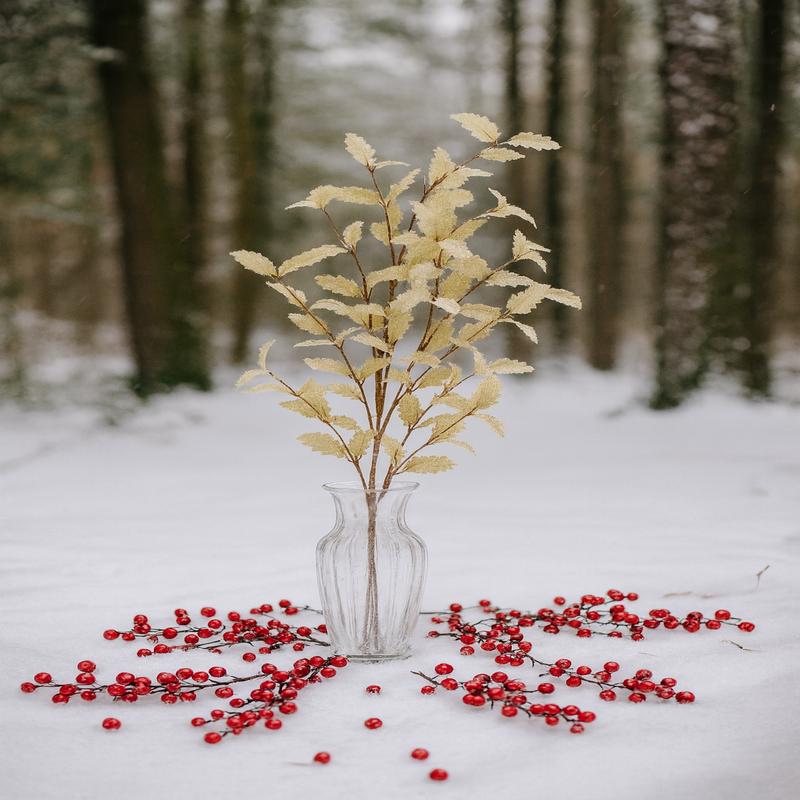 32" Cream and Gold Holly Stem