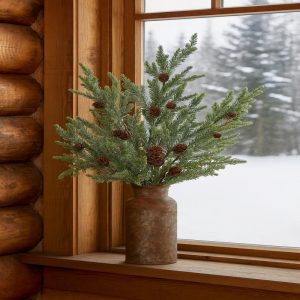 32" Pine Stem with Boxwood and Pinecones