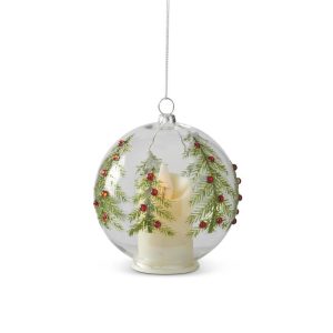 4" - LED Clear Glass Ornament with Jeweled Christmas Trees & Timer