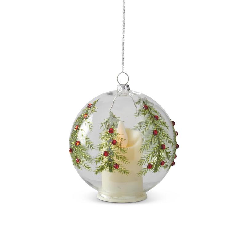 4" - LED Clear Glass Ornament with Jeweled Christmas Trees & Timer