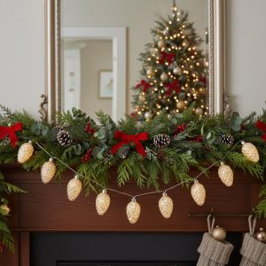 43" Mercury Glass LED White Pinecone Garland