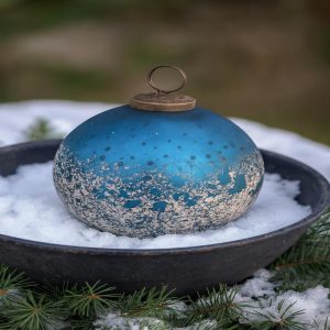 5" Blue Glass Ornament with Speckled White