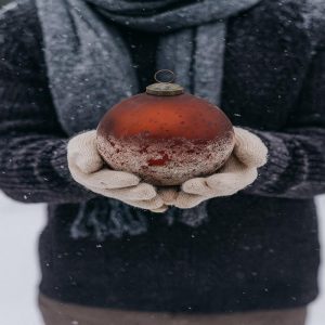 5" Dark Red Glass Ornament with Speckled White