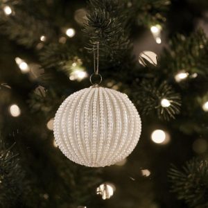 5" Glass Ornament with Wired White Beading