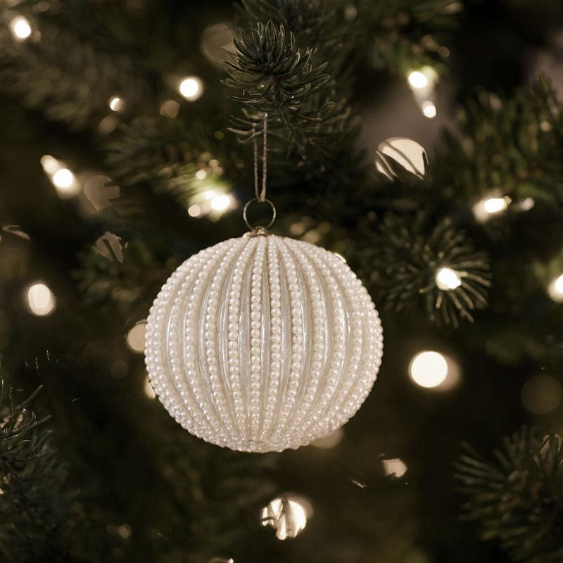 5" Glass Ornament with Wired White Beading