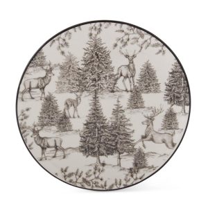 8" Black and White Toile Deer Plate