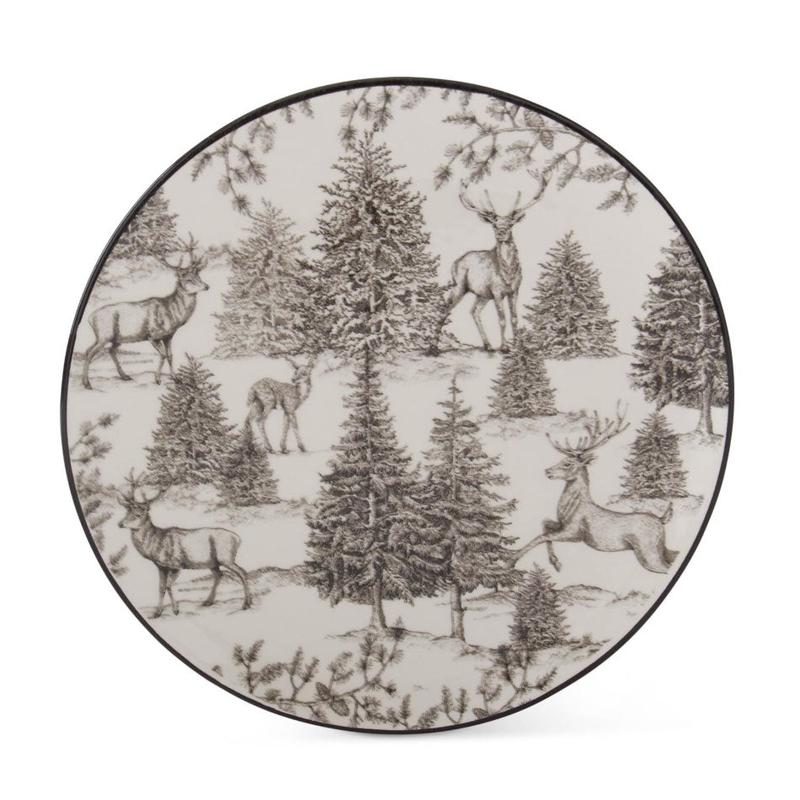 8" Black and White Toile Deer Plate