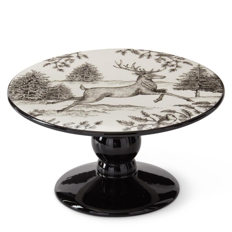 Black and White Toile Deer Cake Stand