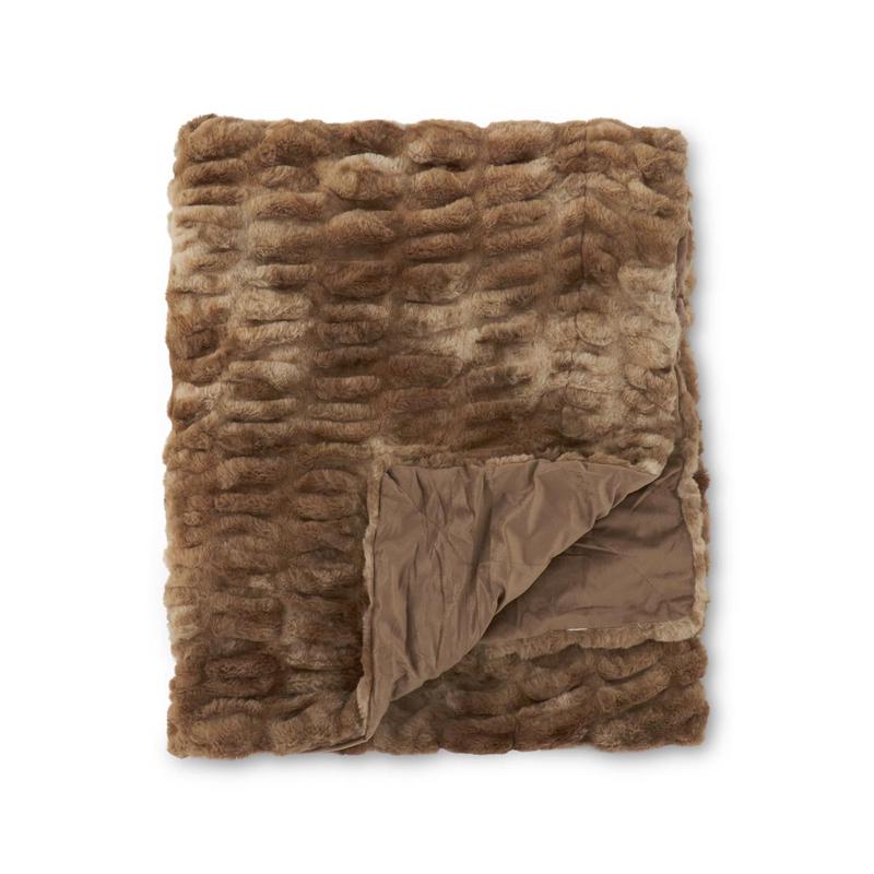 Brown Ribbed Faux Fur Throw Blanket