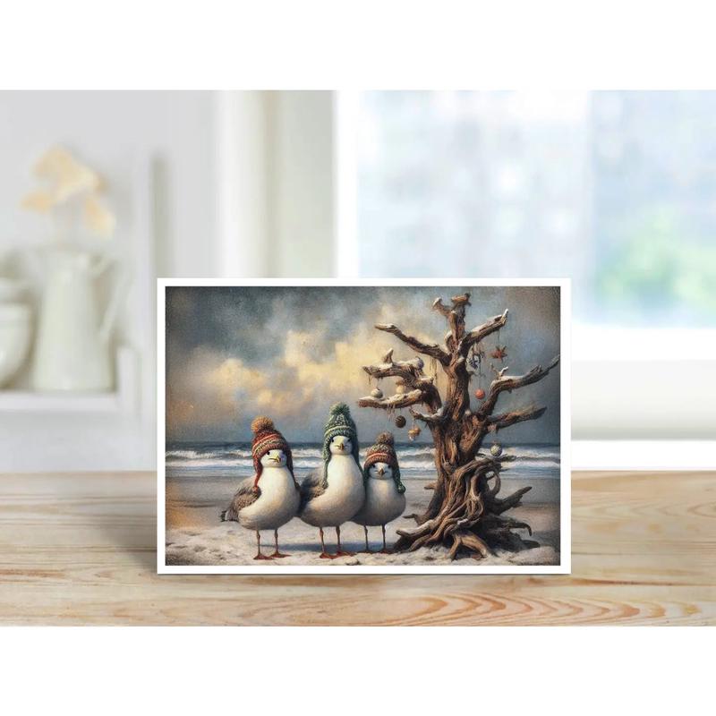 Driftwood Christmas Tree with Seagulls - Note Card