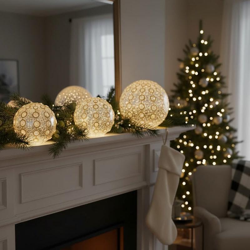 Glass & Gold LED with Pearls Tabletop Globe with Timer - Choose Size