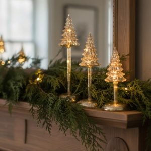Gold Mercury Glass LED Christmas Tree Finials with Timer - Choose Size
