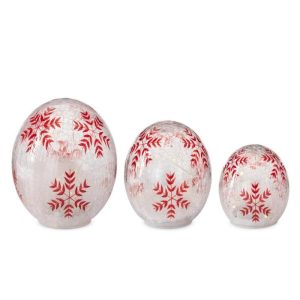 Hand-Painted Red Snowflake LED Crackle Glass Tabletop Globe with Timer - Choose Size