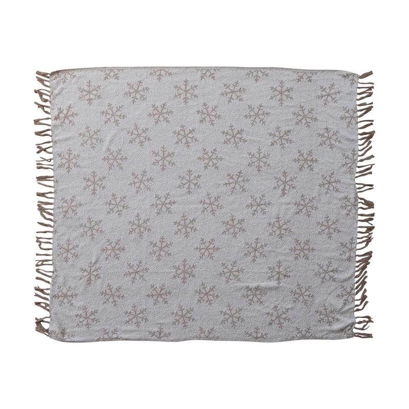 Jacquard Throw with Snowflake Pattern and Tassels