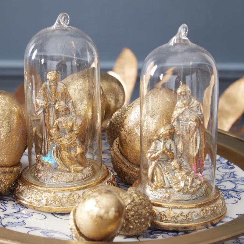LED Gold Nativity Cloche Ornament - Choose Style