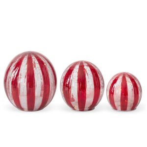 Red & White Striped LED Crackle Glass Tabletop Globe with Timer - Choose Size