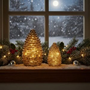 Sage Green Led Pinecone with Timer - Choose Size