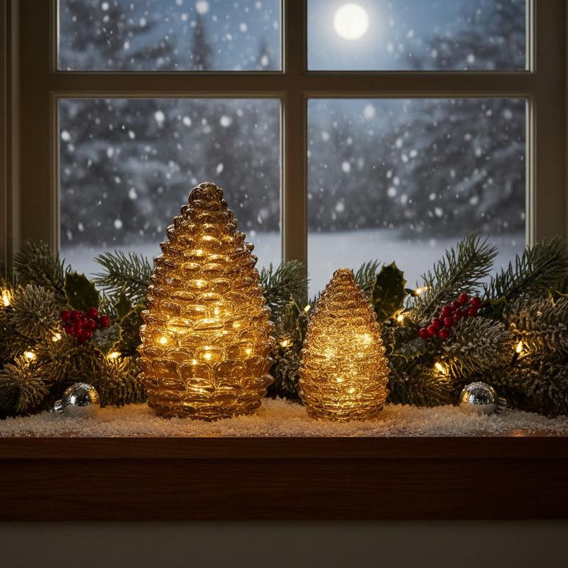 Sage Green Led Pinecone with Timer - Choose Size