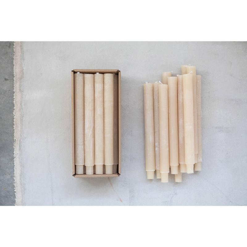 Set of 12 Unscented Powder Finished Taper Candles - Ivory
