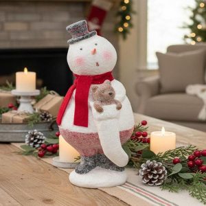 Snowman with Teddy Bear Figurine