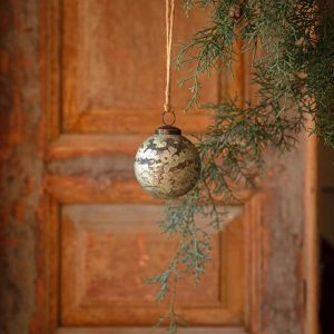 Spruce Antique Foil Glass 3" Etched Ball Ornament